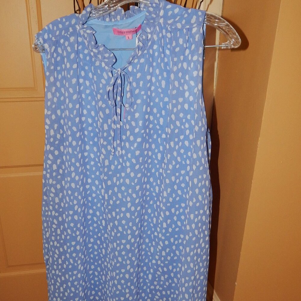 NWT Ladies Simply Southern Flowy Dress - Size L - Blue with White - Sleeveless